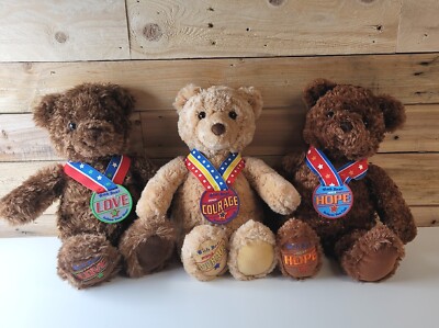 Vtg (Set 3)Gund 2003 Wish Teddy Bear 13'' LOVE, COURAGE, HOPE May Dept Stores