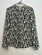 Banana Republic Women Black White Floral Button Front Long Sleeve Sheer Top XS