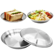 Korean Stainless Steel Plate Set of 4 - 2 Camping Plates With Lids 8.3 Inch