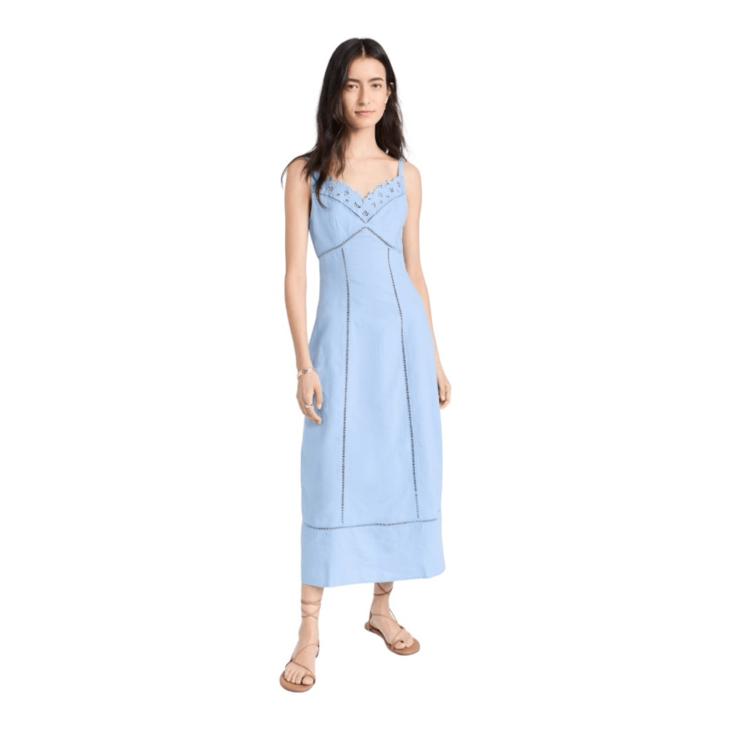Madewell Sweetheart Midi Dress in powder blue linen blend size 6 NWT | eBay