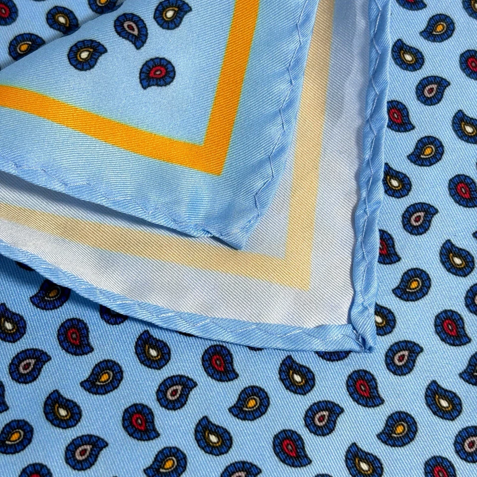 Шелковый светло-синий квадратный карман с узором пейсли (ручная работа) - Изображение 4 из 4