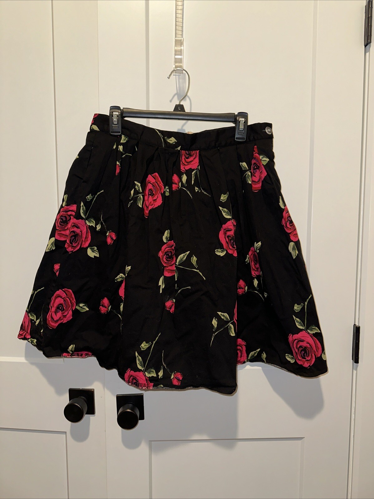 Grace Karin Black Floral Roses Flare Mini Skirt Rockabilly XL with Pockets  