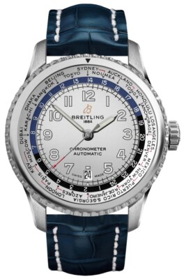 Breitling Navitimer Aviator 8 Blue Strap Silver City Ring Dial Automatic Watch