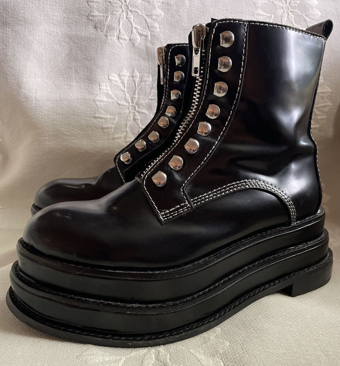 JEFFREY CAMPBELL LOCURA BLACK Leather CHUNKY Platform BOOTS Sz 39