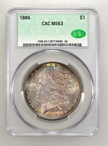 1886 Morgan Silver Dollar CACG MS 63 CAC Monster Color