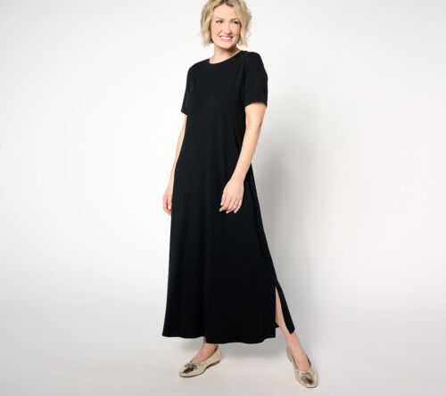 Denim & Co. Beach Regular Printed Jersey Maxi Dress Black M New