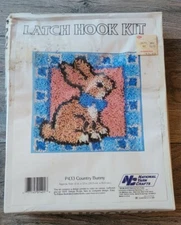 Vintage Latch Hook Kit Country Bunny 12"x12" Sealed NOS Damaged Box