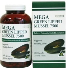 SINICARE Mega Green Lipped Mussel 7500 X 365 Capsules for Joint Pain relief