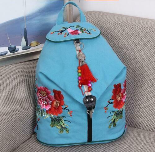 Chinese Style Casual Flowers Embroidery Canvas Backpacks Womens Travel Hobo Bag - Picture 16 of 16