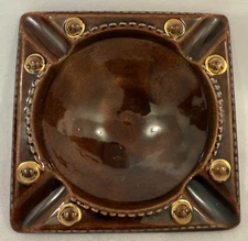 Vtg  Ceramic Cigar /Cig Ashtray MCM Signed 5.25" Mancave Office Study