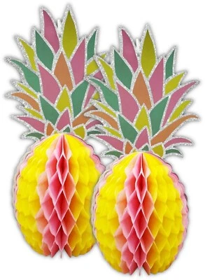 JUICEE 2 x Honeycomb Pineapple Party Decorations Tropical Party Table Decorations 12"