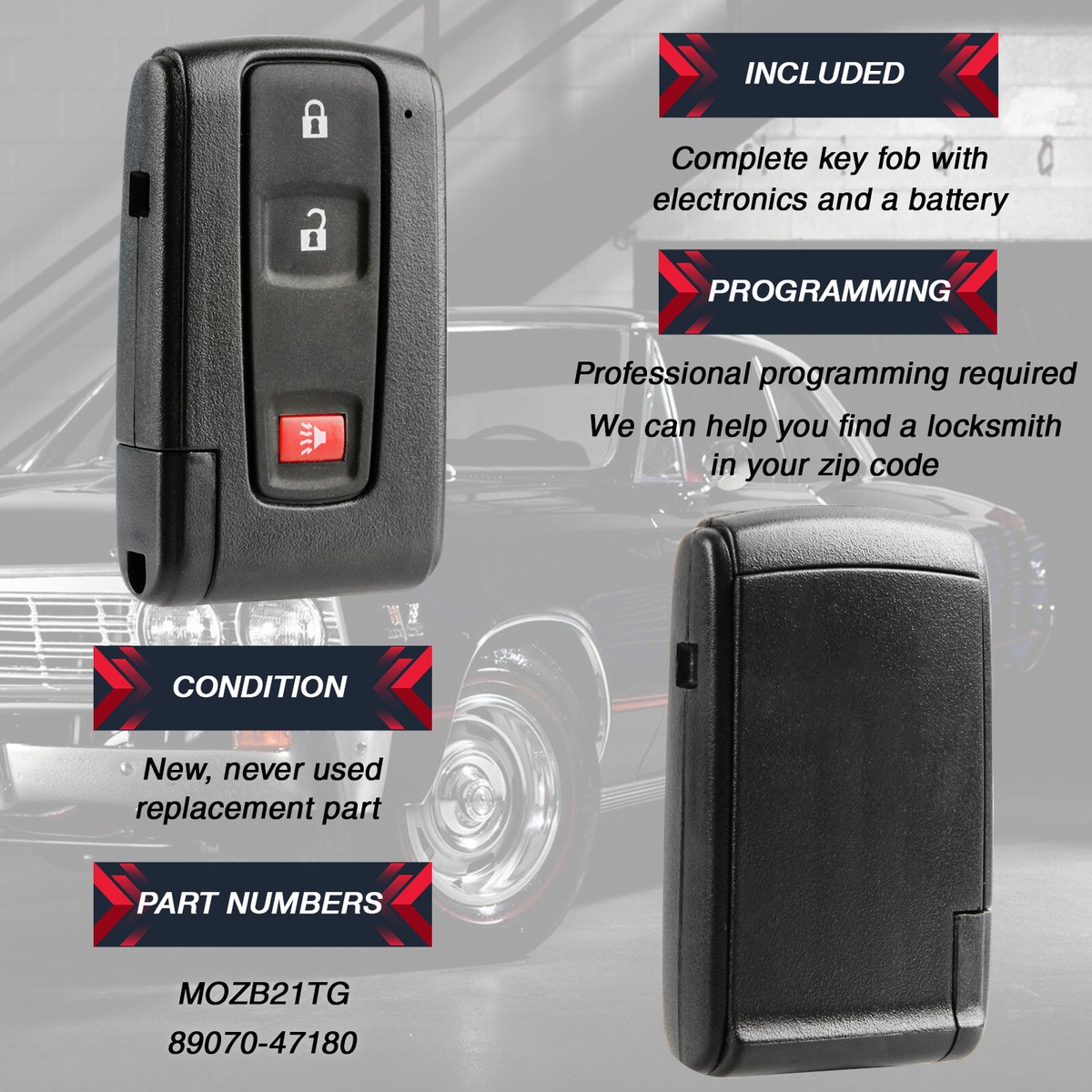 Toyota 3 Button Remote Slot Key Without Smart Entry MOZB21TG 89070 47180 Black Logo New