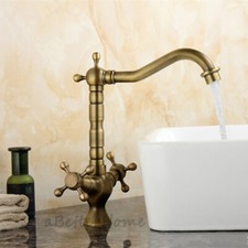 Antique Brass Dual Cross Handles Bathroom Faucet Sink Mixer Tap Swivel Spout NEW