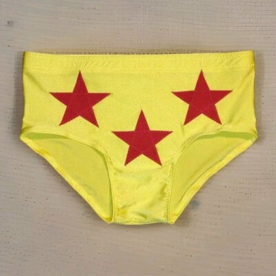 Pro Wrestling Macho Trunks - Yellow With Red Stars - Spandex Costume Man Outfit