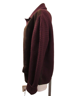 vintage 60s/70s brown knitted wool suede leather button up 