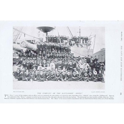 Ships Company of the Battleship HMS Howe - Antique Print 1896