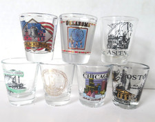 Vintage Shot Glass Made in USA Lot of 7 Boston Philadelphia Aspen Virginia Okla
