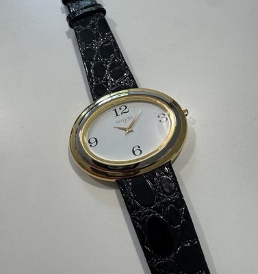 Vintage Descartes Quartz Oval Ellipse Watch Gold Tone Gold/Silver Elliptical 80s