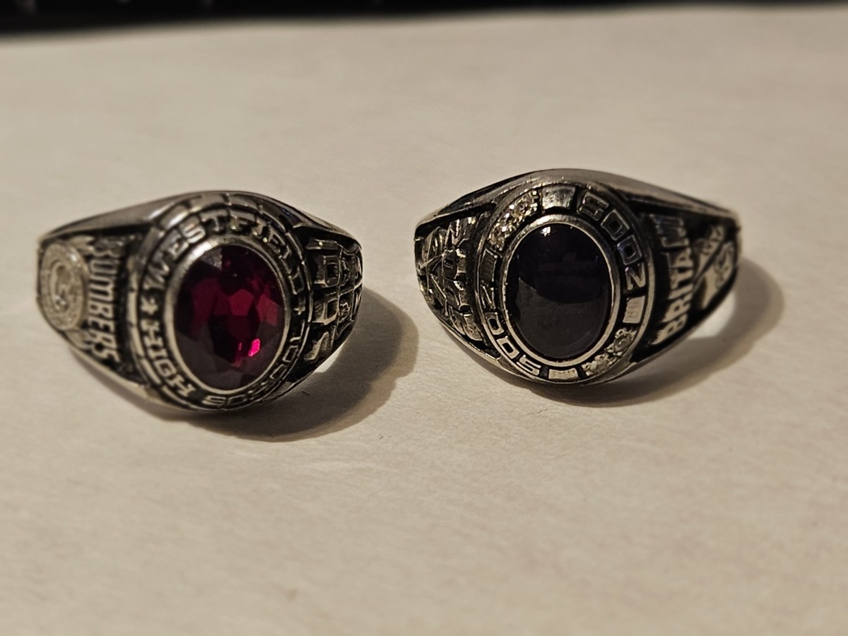 VTG LADIES CLASS RINGS, JOSTENS SILVERTONE, PURPLE/RED STONE  EXC