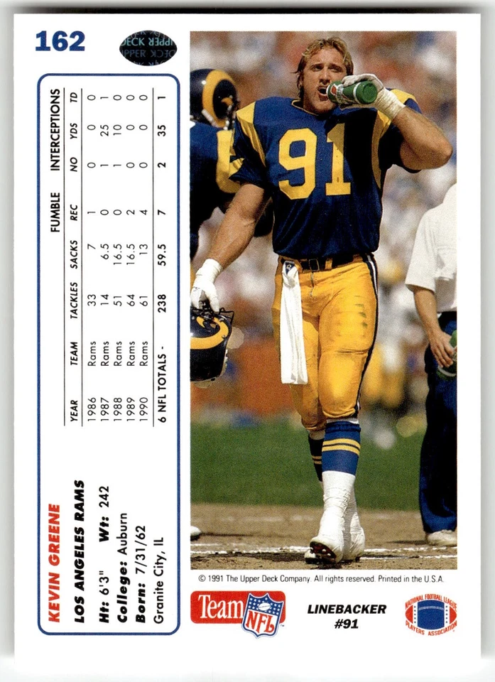 1991 Upper Deck #162 Kevin Greene - Image 2 of 2