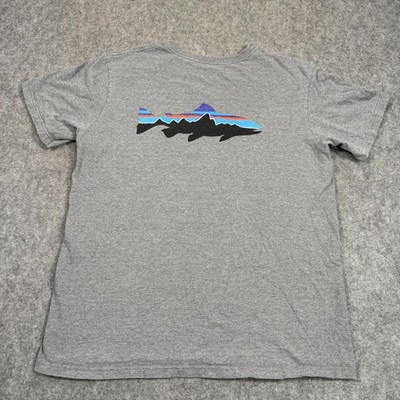 Patagonia Gray Fitz Roy Smallmouth Responsibili Short Sleeve T-Shirt Men Size M