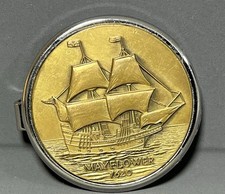 Vintage ANSON Silver Tone and Brass Metal  Money Clip Mayflower 1620 Ship Boat