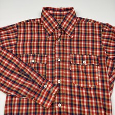 Vintage 70's Levi's Shirt Mens Medium Red Plaid Long Sleeve Button Up Cotton