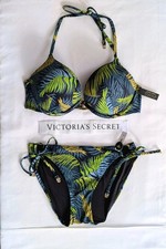 Victorias Secret Swim 2pc Set 34C BOMBSHELL Add 2c/Medium Side Tie Bikini Palm