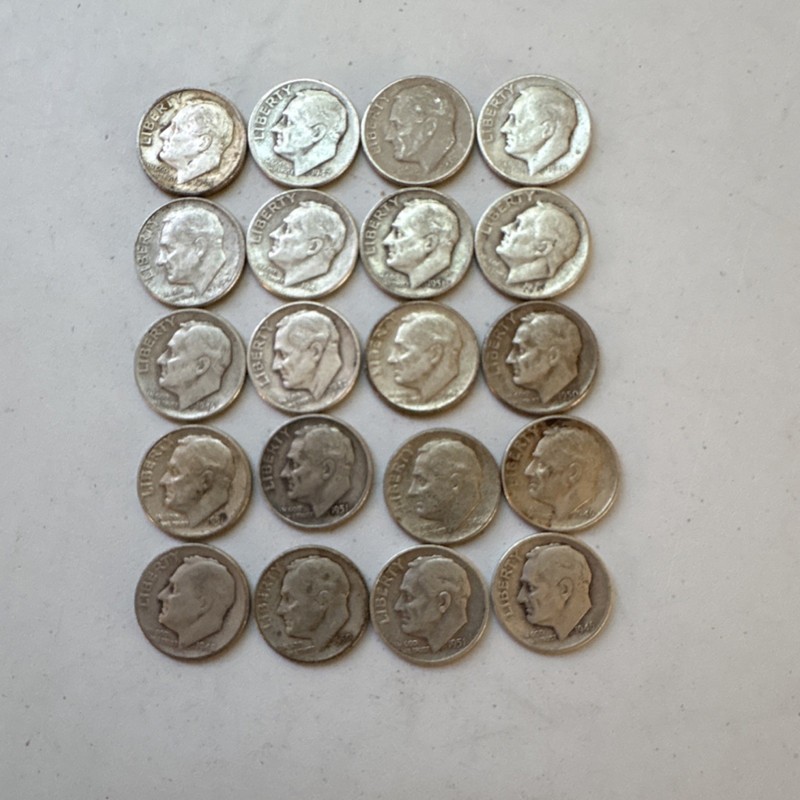 Silver Roosevelt Dimes 10C Mixed Lot 1946-1952 D/S 0.9 Fine Circulated