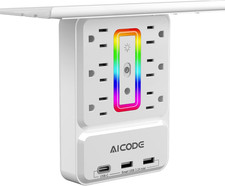 Socket Outlet Shelf,Wall Outlet Extender Surge Protector with Nightlight,6 Outle