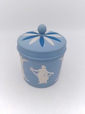 Wedgwood Jasperware TWO TONE LID Blue Dancing Hours Floral Girls Lidded Jar RARE