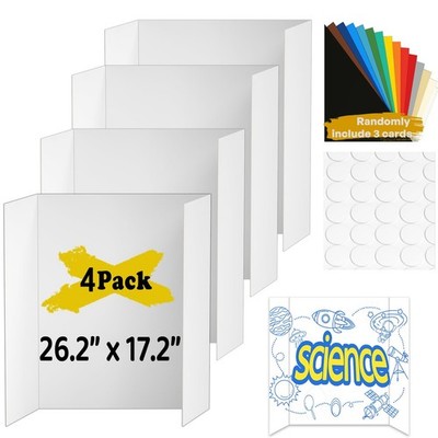 4 Pcs Medium Trifold Poster Board, 26.2'' x 17.2'' Presentation Board, with Dou...