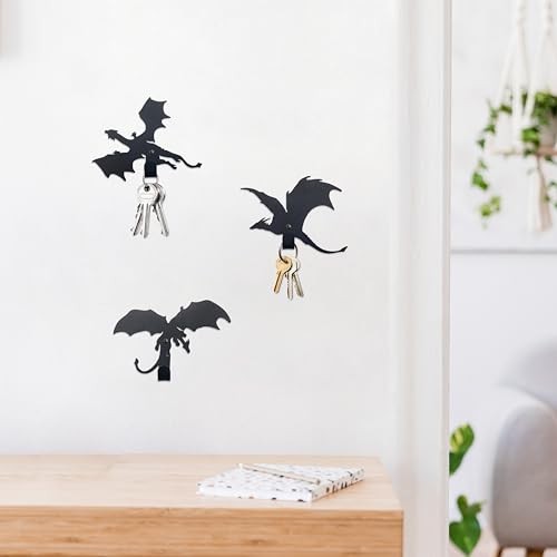Fantasy Dragon Wall Decor with Metal Decorative Hooks - Unique Dragon Themed 