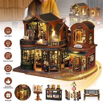 DIY 3D Holzpuzzle Miniaturhaus Puppenhaus Bausatz mit LED Beleuchtung Bastelset