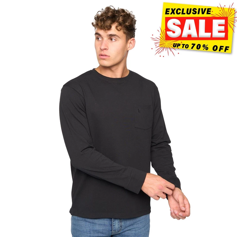 Bewley & Ritch Apsley Mens Crewn Neck Long Sleeve T-Shirt Casual Top Black