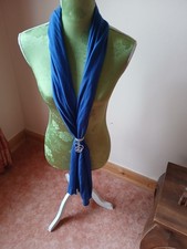 Damen Stola Blau Tuch Schal mit Schmuckring Anhänger elegantes Accessoire