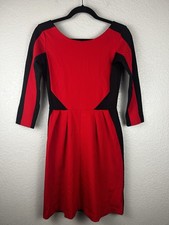 Amanda Uprichard Red Black 3/4 Sleeve Knee Length Dress Career Office Small