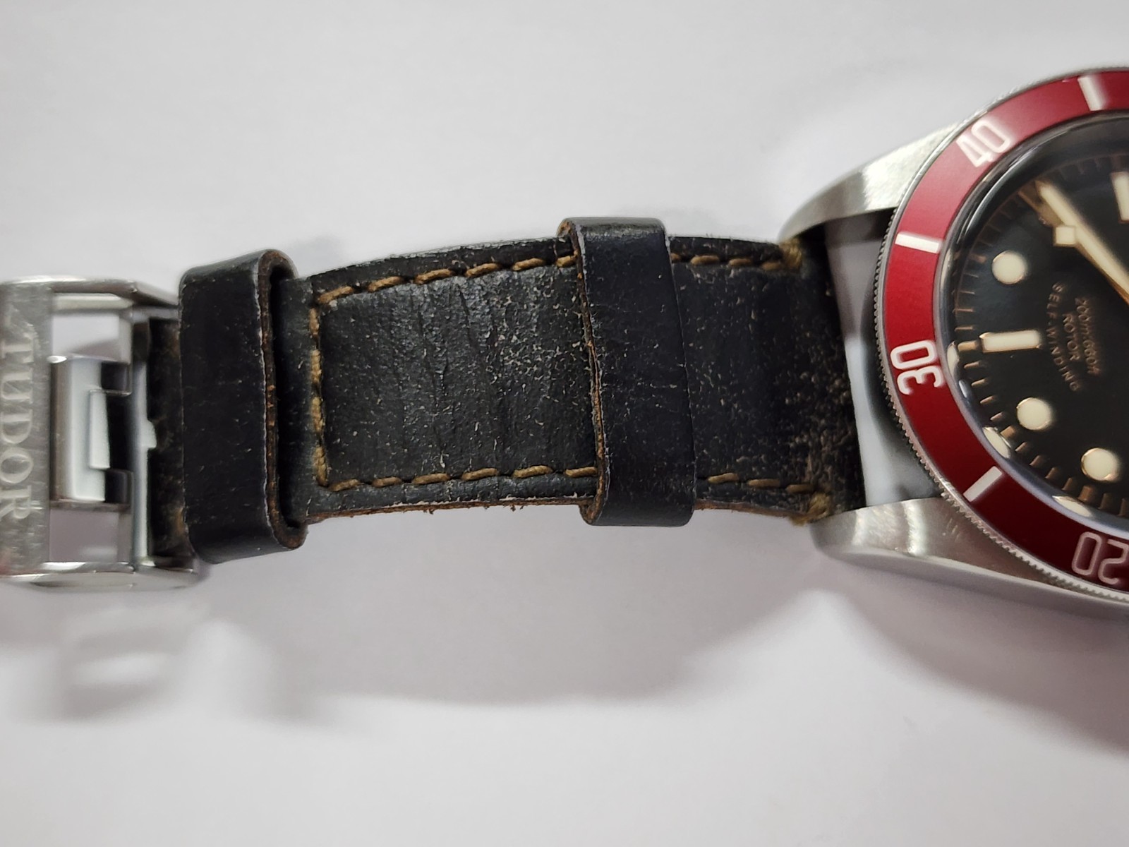 Tudor Heritage Black Bay Smiley 79220 Red Burgundy Bezel 41mm Leather Band
