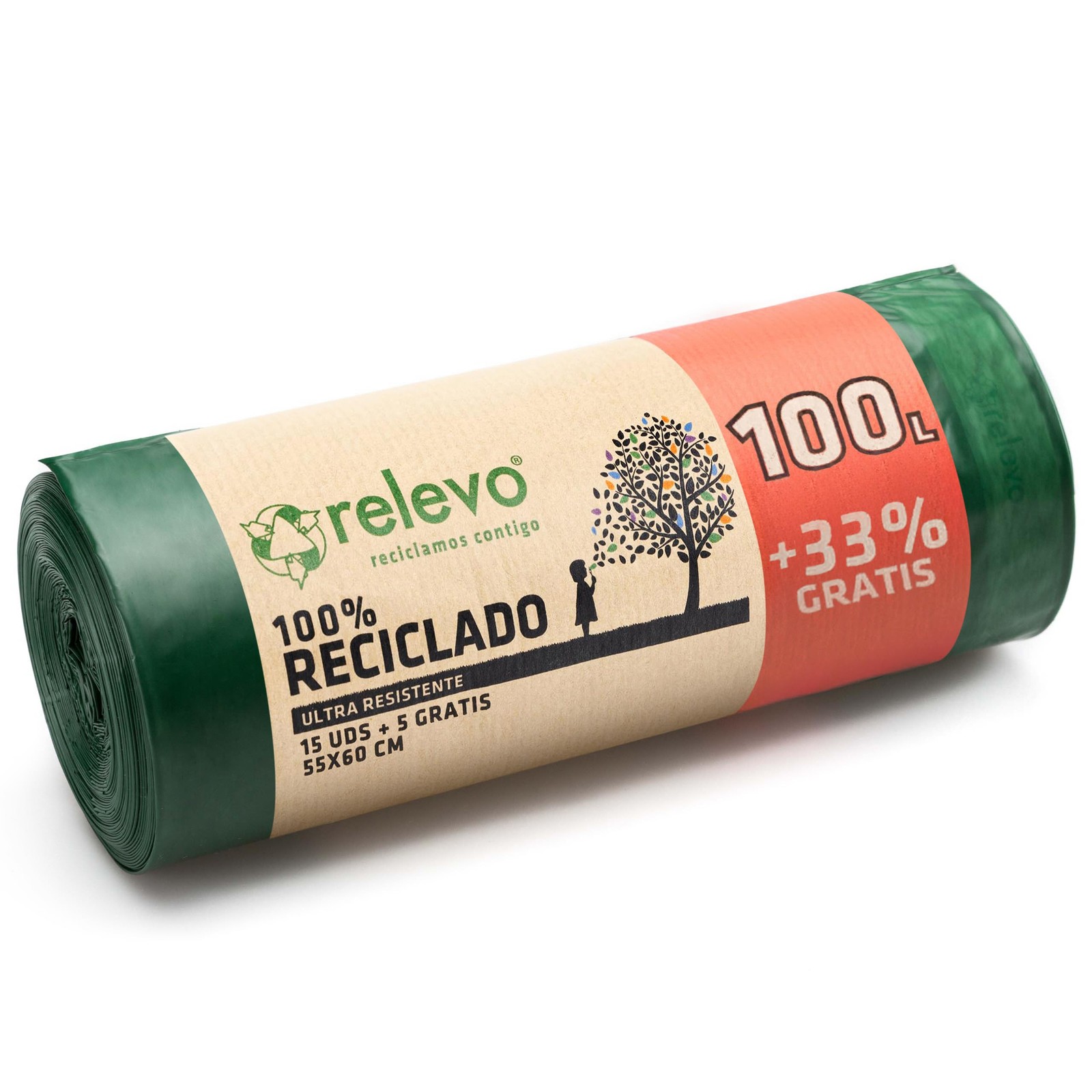 Relevo Large Bin Bags 100L – Made from 100% Recycled Material. Dimensions: 85 cm x 105 cm. Includes 13 Bin Liners 100L - Image 3