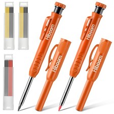 Hiboom 2 Pack Solid Carpenter Pencils with Pencil Cap and 18 Refills, Long No...