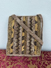 Vintage Sharif Boho Brown Animal Print North South Lace up Detail Crossbody Bag