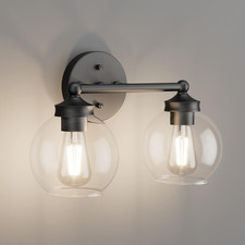 Industrial Vanity Light Fixture,2-Light Vintage Matte Black Bathroom Lighting wi