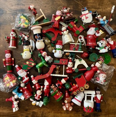Vintage MCM Wooden Christmas Ornaments Kurt Adler Tree Swingers Large Lot 48-Pc
