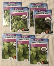 7 packs BASIL assorted FERRY-MORSE Herb Seeds - 2 Genovese, 2 Lemon, 3 Sweet