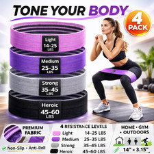Fabric Resistance Bands 4 Pack Booty Exercise Workout Bands for Legs Glutes USA