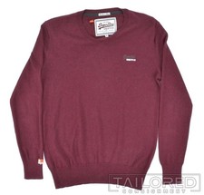 SUPERDRY Solid Maroon Cashmere Vintage V-Neck Mens Woven Sweater - MEDIUM