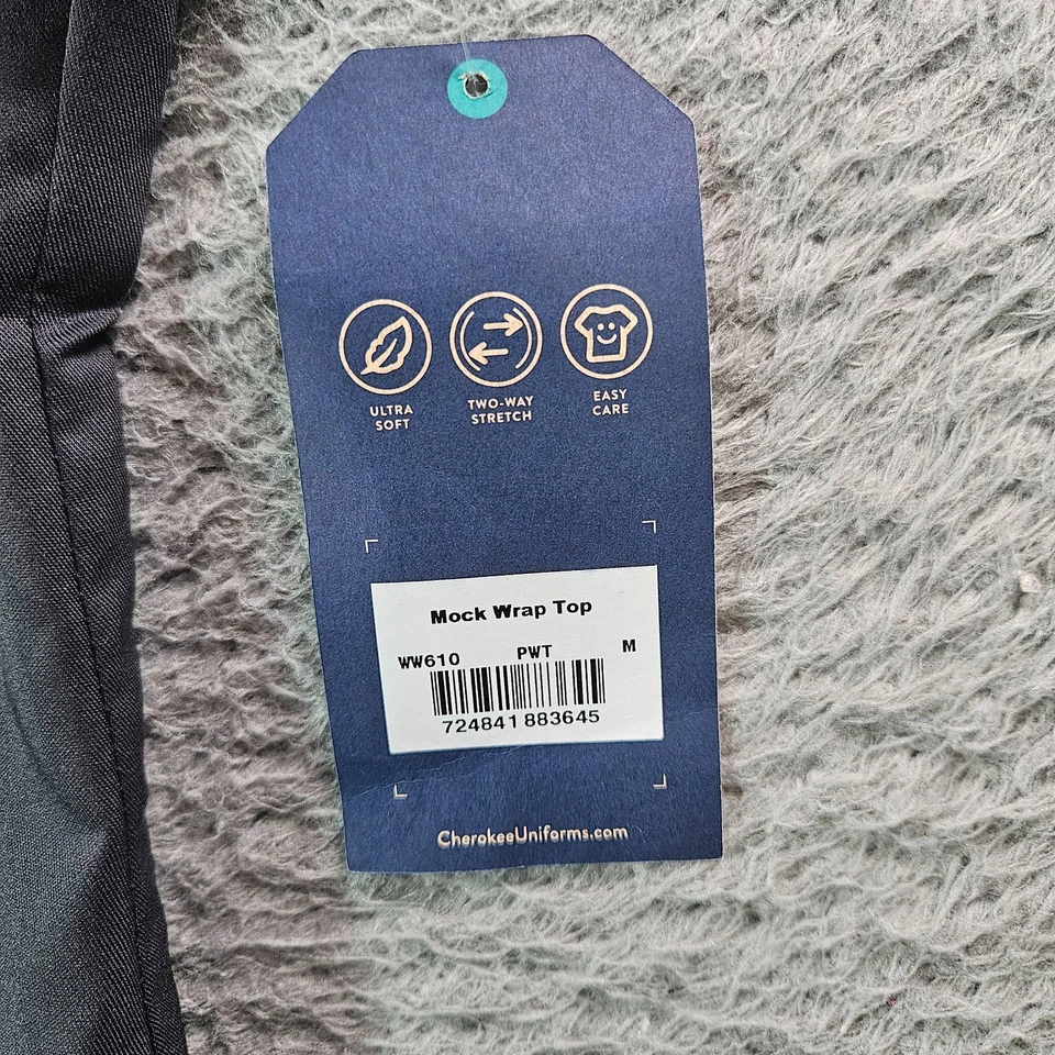 NEW Cherokee Workwear Mock Wrap Scrub Top Women MEDIUM WW610 Revolution Gray - Image 3 of 4