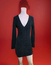 Speechless Juniors' Women's Green Metallic V Neck Long Sleeve Dress Size M Party