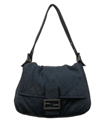 FENDI Mamma Baguette Denim Shoulder Bag Navy Black Hardware Authentic