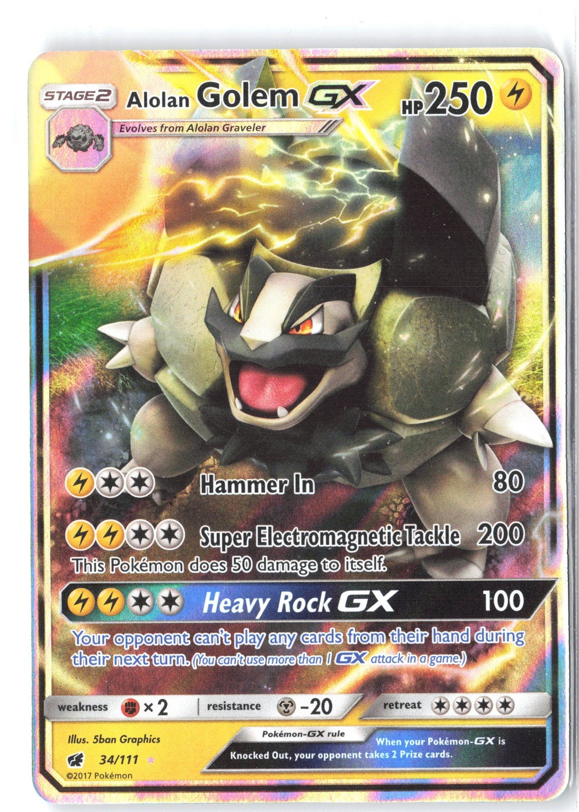 Alolan Golem GX Holo Ultra Rare SM - Crimson Invasion 34/111 NM